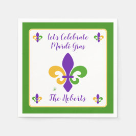 Mardi Gras NAME Green Gold Purple Fleur de Lis Pappersservett