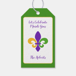 Mardi Gras NAME Green Gold Purple Fleur de Lis Presentetikett