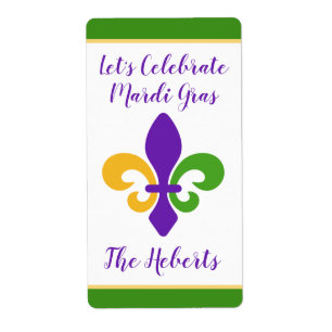 Mardi Gras NAMN Grön Guld Lila Fleur de Lis Fraktsedel