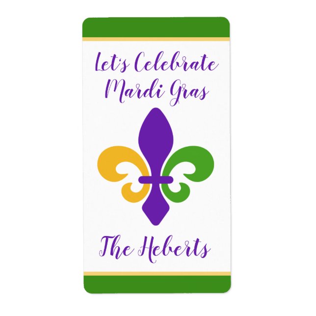 Mardi Gras NAMN Grön Guld Lila Fleur de Lis Fraktsedel (Framsidan)