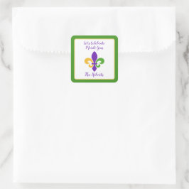 Mardi Gras NAMN Grön Guld Lila Fleur de Lis Fyrkantigt Klistermärke