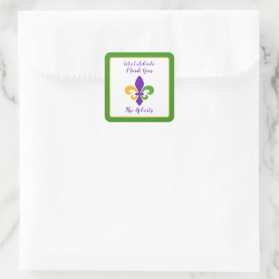 Mardi Gras NAMN Grön Guld Lila Fleur de Lis Fyrkantigt Klistermärke