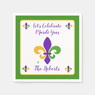 Mardi Gras NAMN Grön Guld Lila Fleur de Lis Pappersservett
