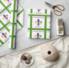 Mardi Gras NAMN Grön Guld Lila Fleur de Lis Presentpapper