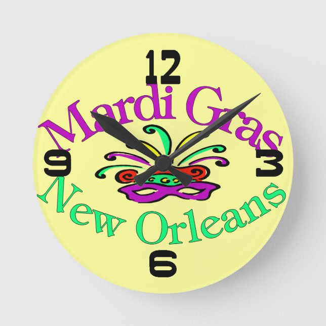 Mardi Gras New Orleans Clock Ansikte Rund Klocka (Framsida)