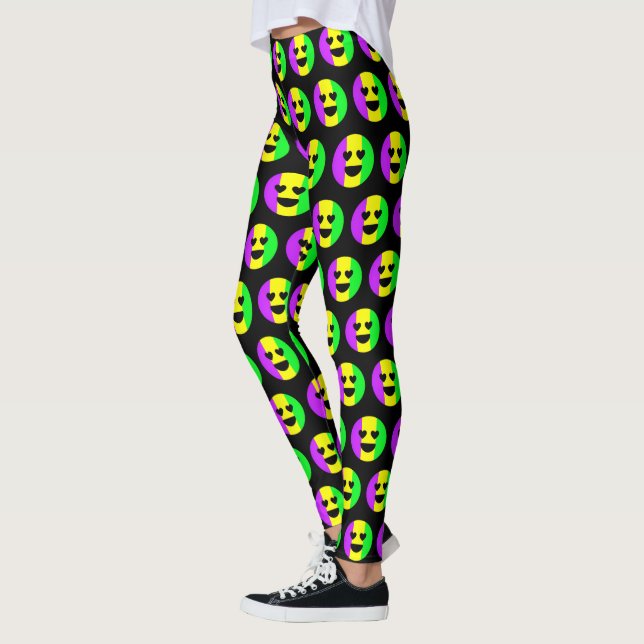 Mardi Gras New Orleans Cute Funny Smildra Emoji Leggings (Vänster)