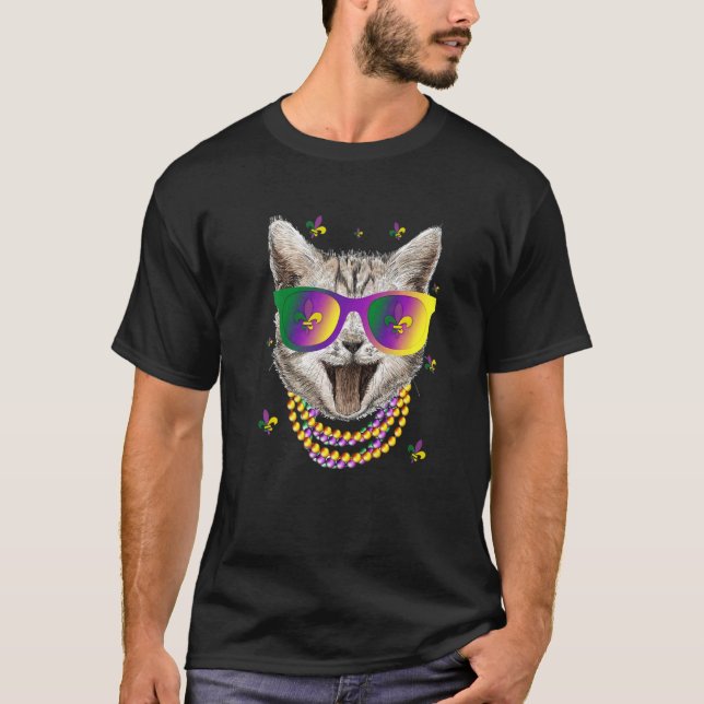 Mardi Gras New Orleans Funny Cat Mask Premium T Shirt (Framsida)