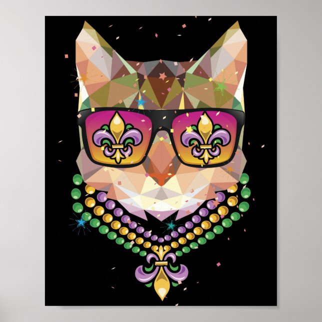 Mardi Gras New Orleans Funny Cat Mask Sunglasses Poster (Framsidan)