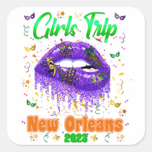 Mardi Gras New Orleans Girls Resa Fyrkantigt Klistermärke