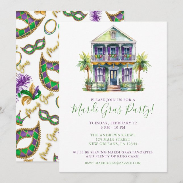Mardi Gras New Orleans House Party Inbjudningar (Fram/baksida)