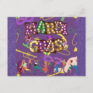 Mardi Gras New Orleans Jazz Band Lila Vykort