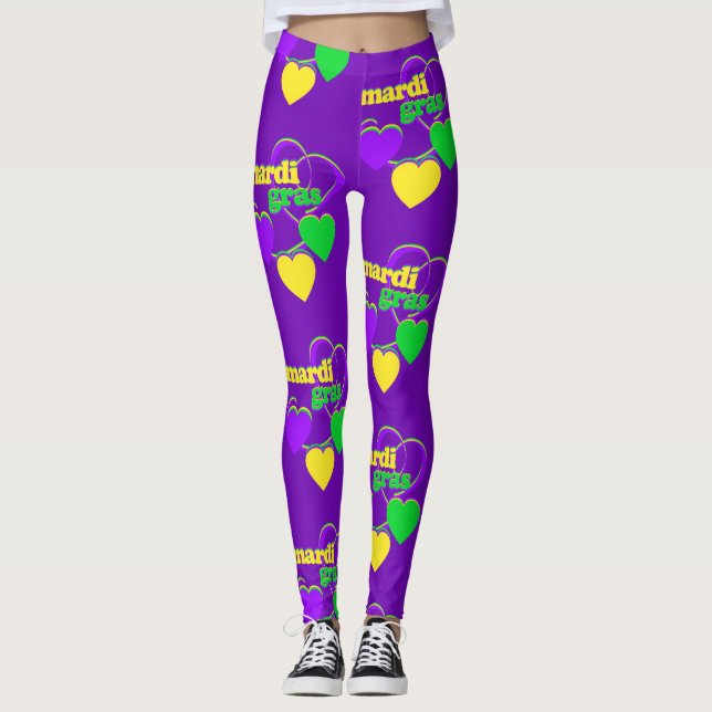 Mardi Gras New Orleans Lila Grönt Gult Cute Leggings (Framsida)