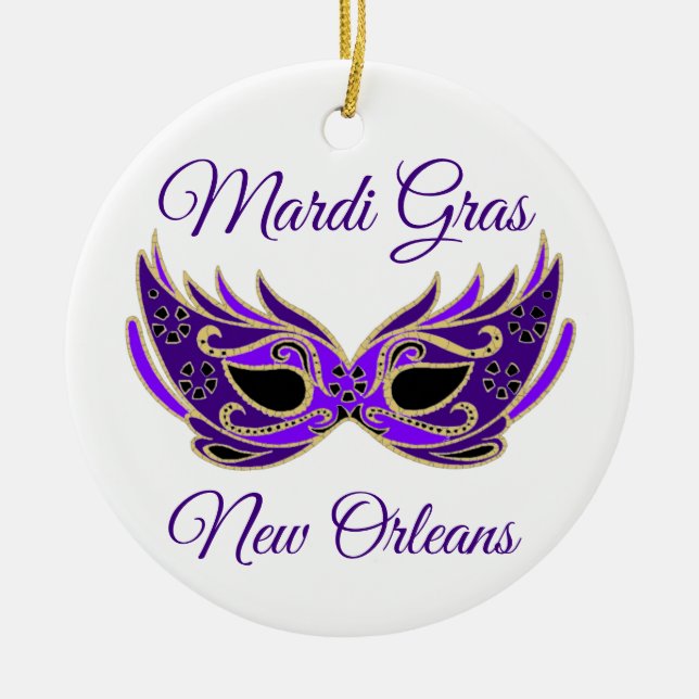 Mardi Gras New Orleans Mask Julgransprydnad Keramik (Framsidan)