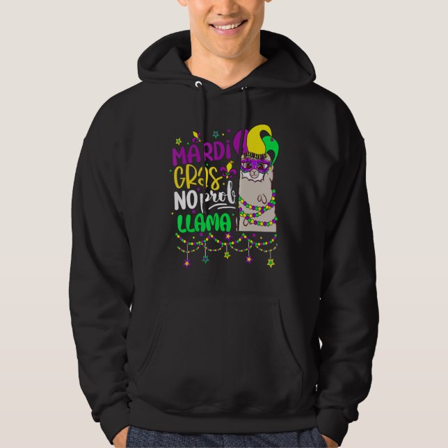 Mardi Gras No Prob Llama Alpaca Funny Carnival Cos Hoodie (Framsida)