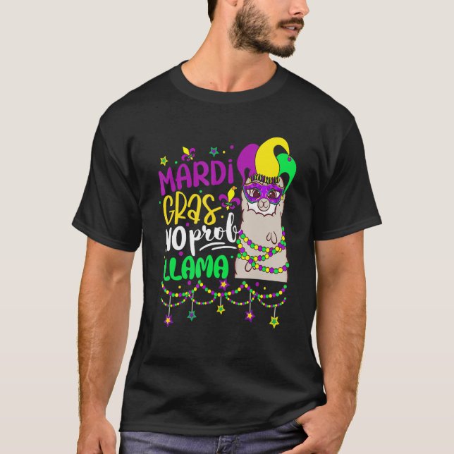Mardi Gras No Prob Llama Alpaca Funny Carnival Cos T Shirt (Framsida)