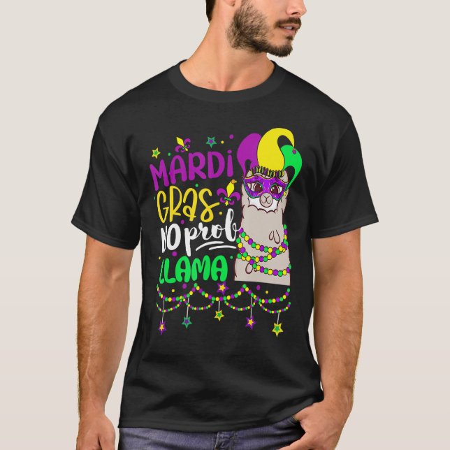 Mardi Gras No Prob Llama Alpaca Funny Carnival Cos T Shirt (Framsida)