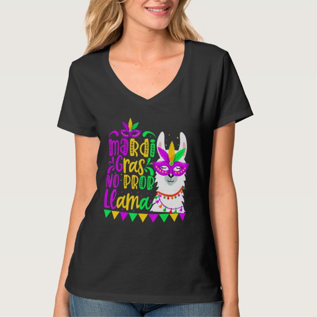 Mardi Gras No Prob Llama Alpaca Funny Carnival Par T Shirt (Framsida)