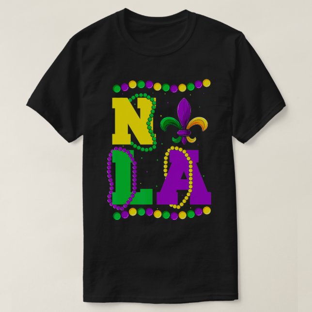 Mardi Gras Nola FleurDeLys & Beads Apparel, Men Wo T Shirt (Design framsida)