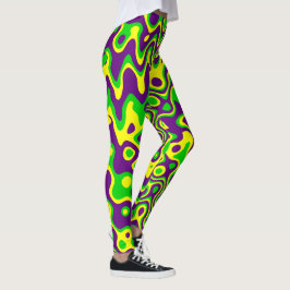 [Mardi Gras Op-Art] Gult av Lila Grönt Leggings