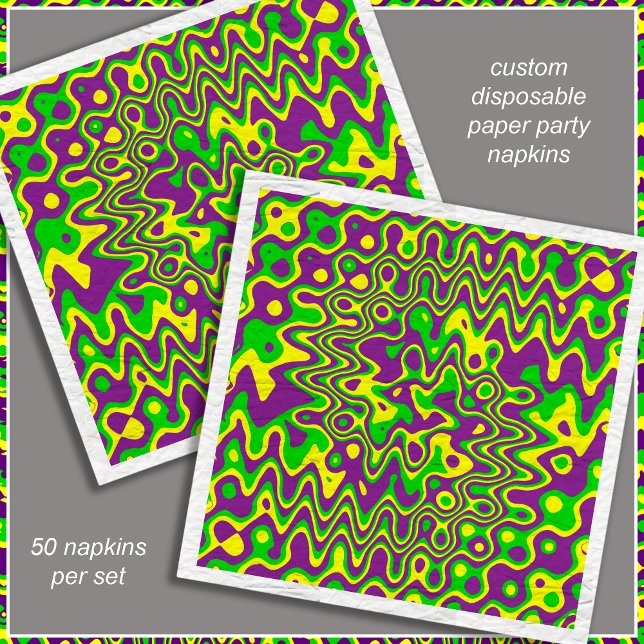 [Mardi Gras Op-Art] Gult för Lila Grönt Papper Pappersservett (An eye-popping design perfect for your Mardi Gras party or any other celebration. )