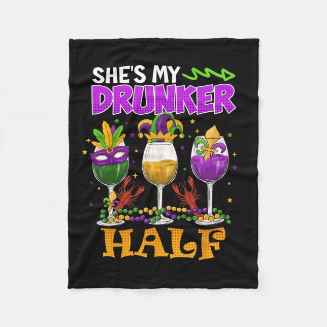 Mardi Gras Outfit Hon är min Drunker halv Carnival Fleecefilt (Framsidan)