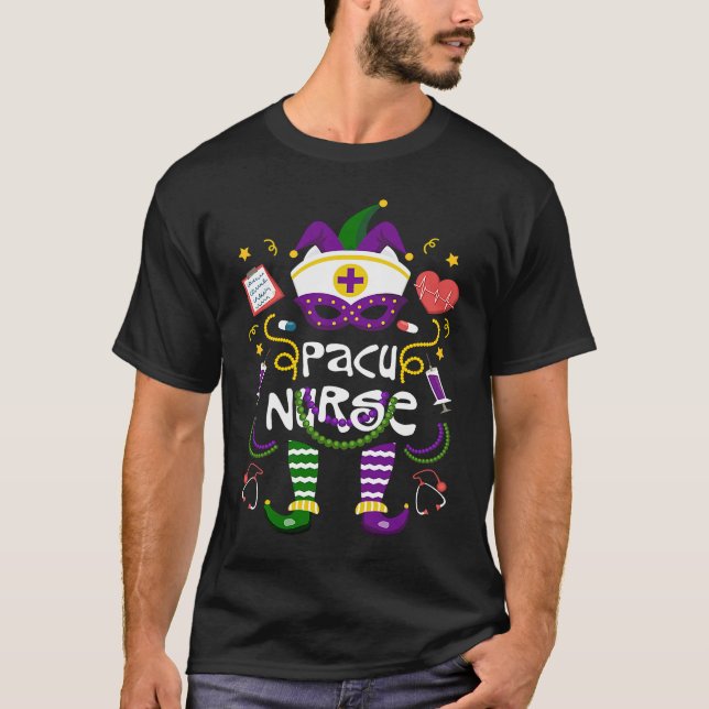 Mardi Gras PACU Nurse Women Costume Mardi Gras Nur T Shirt (Framsida)