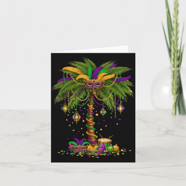 Mardi Gras Palm Tree Hawaiian Tropical Party Män W Kort (Framsida)