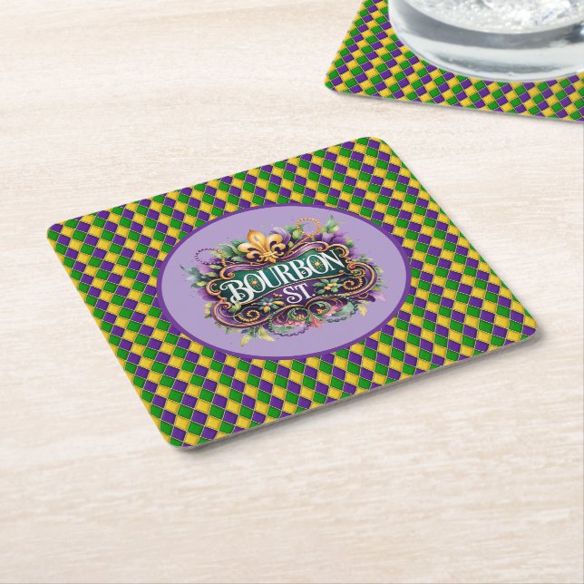 Mardi Gras Paper Coaster Underlägg Papper Kvadrat (Vinklad)