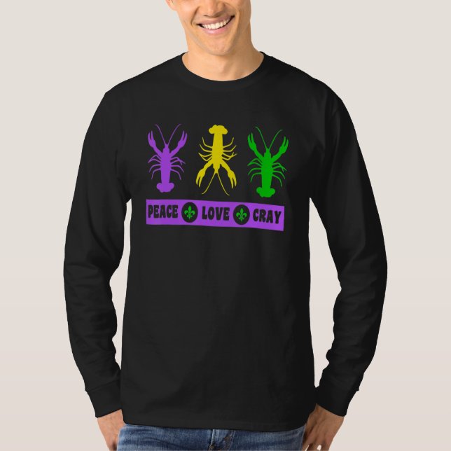 Mardi Gras Parade Peace Love Crawfish Crayfish New T Shirt (Framsida)