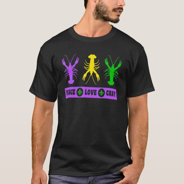 Mardi Gras Parade Peace Love Crawfish Crayfish New T Shirt (Framsida)