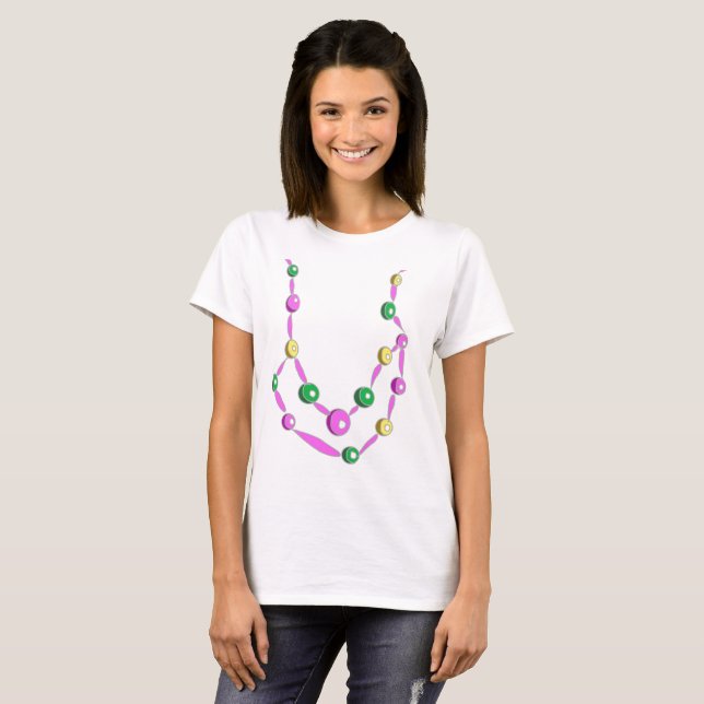 Mardi Gras pärlhalsband Tee Shirt (Hel framsida)