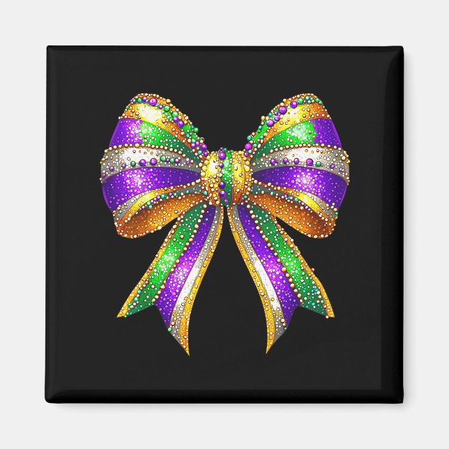 Mardi Gras-pärlor Coquette Bow-design Magnet (Framsidan)