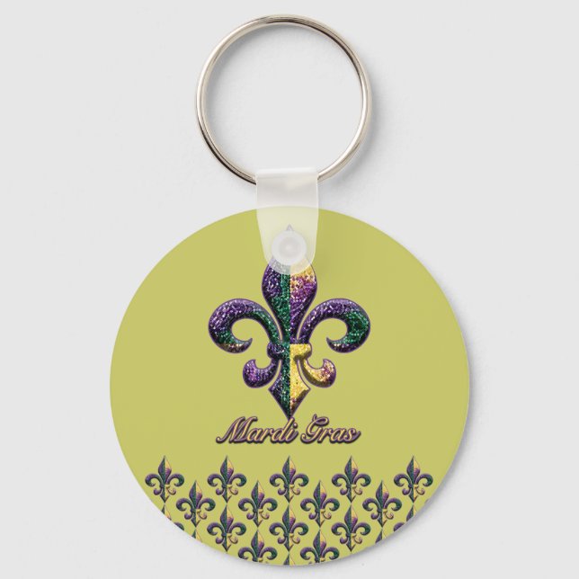 Mardi Gras-pärlor Fleur de lis 2 Nyckelring (Framsida)