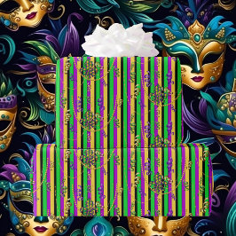 Mardi Gras Pärlor Fleur de Lis Lila Guld Grönt Presentpapper