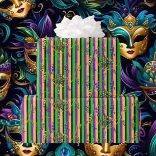 Mardi Gras Pärlor Fleur de Lis Lila Guld Grönt Presentpapper