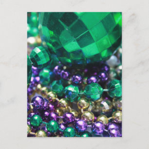 Mardi Gras-pärlor Gröna vykortsinbjudningar Vykort