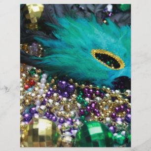 Mardi Gras Pärlor & Grönt Feather Mask Reklamblad