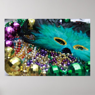 Mardi Gras Pärlor & Grönt Mask Poster Art Skriv ut