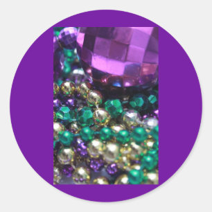 Mardi Gras Pärlor Lila Sticker Runt Klistermärke