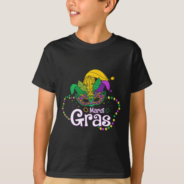 Mardi Gras Pärlor Mask Feathers Jester Mask Mardi  T Shirt (Framsida)