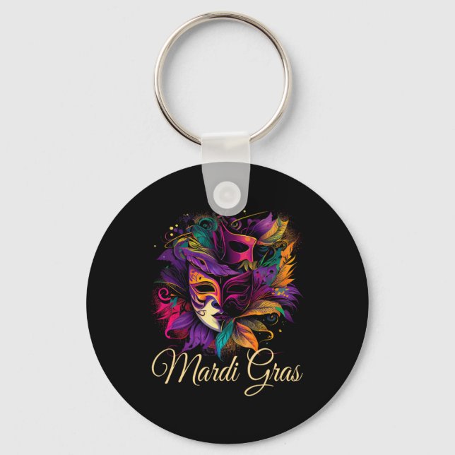Mardi Gras-pärlor Mask Fjädrar  Nyckelring (Framsida)