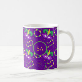 Mardi Gras Pärlor Mask Grönt Golden Lila Kaffemugg