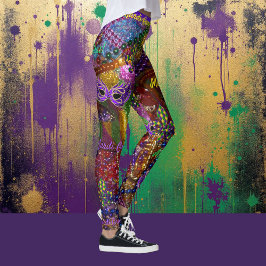 Mardi Gras Pärlor Mask Leggings Comfortable Byxor