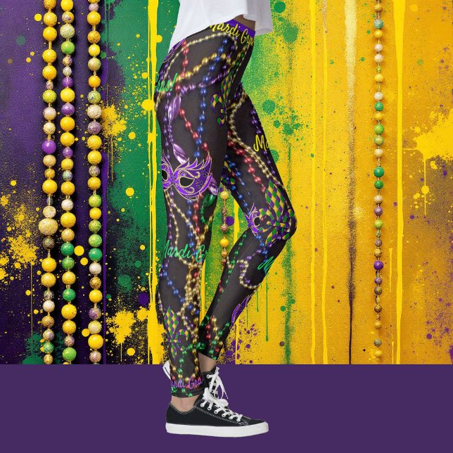 Mardi Gras Pärlor Mask Leggings Comfortable Byxor (Skapare uppladdad)