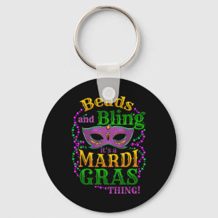 Mardi Gras Pärlor och Bling Det är Mardi Gras Sak Nyckelring