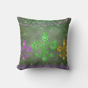 Mardi Gras Pärlor och Diamond Fleur de Lis Kudde