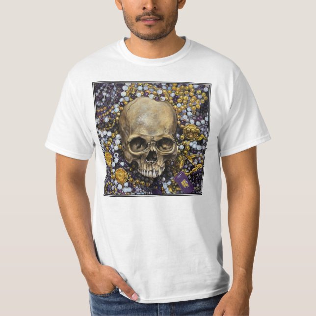 Mardi Gras Pärlor och Skull T Shirt (Framsida)