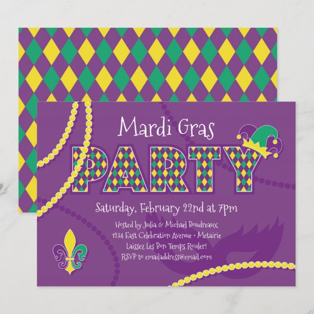 Mardi Gras Pärlor Party Inbjudningar (Fram/baksida)