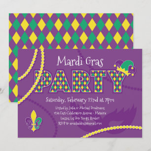 Mardi Gras Pärlor Party Inbjudningar
