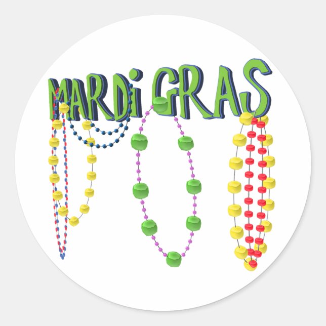 Mardi Gras Pärlor Runt Klistermärke (Framsida)